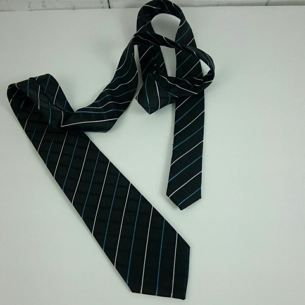 Alfani Skinny Black White Blue Striped Tie